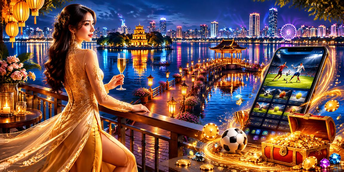 Người phụ nữ Hà Nội trong áo dài theo dõi kèo thể thao và giải thưởng trực tuyến
