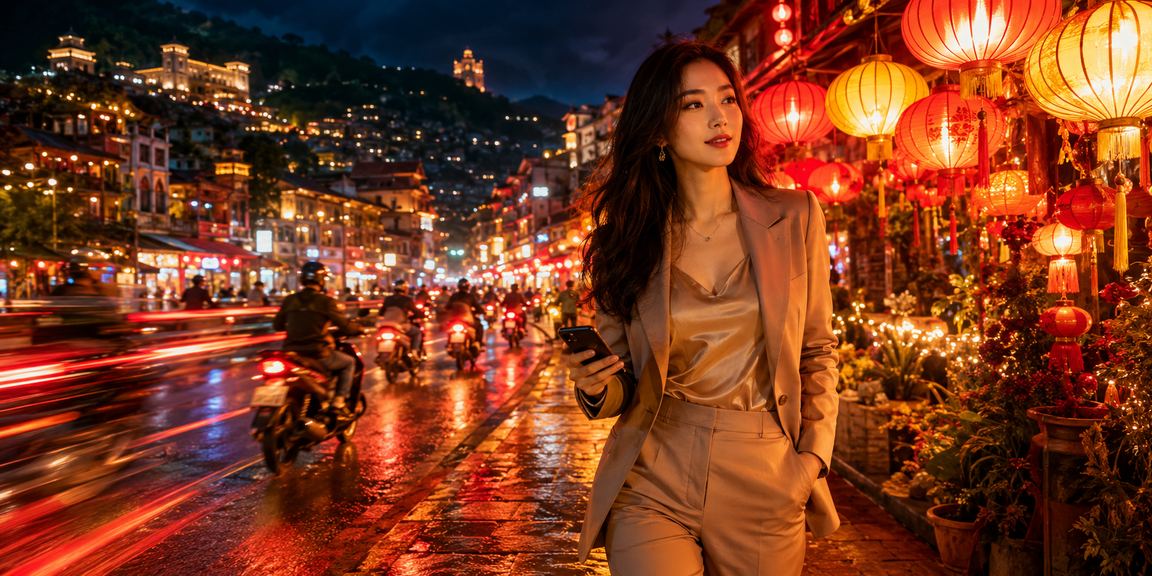 Người dùng tại Sa Pa đăng ký tài khoản và nhận thưởng tại chợ đêm